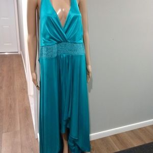 Ruby Rox Teal Sequins Halter Dress Gown